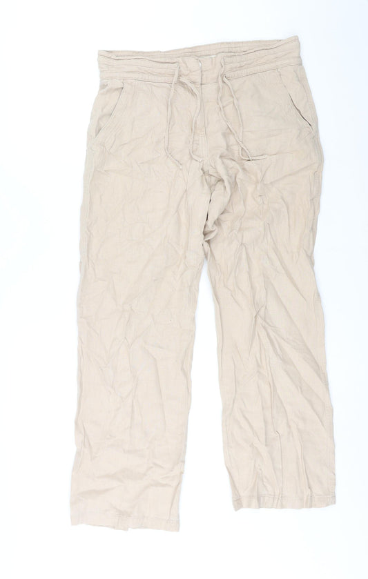 NEXT Womens Beige Linen Trousers Size 10 L29 in Regular Zip