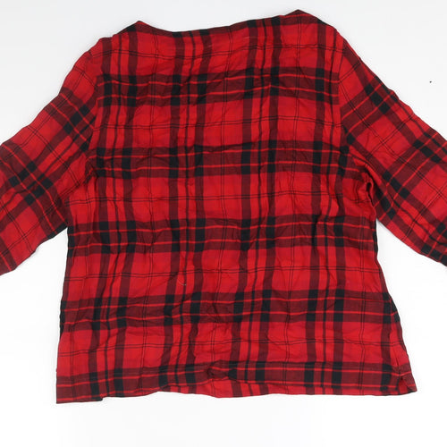 Marks and Spencer Womens Red Check Cotton Basic Blouse Size 14 Round Neck