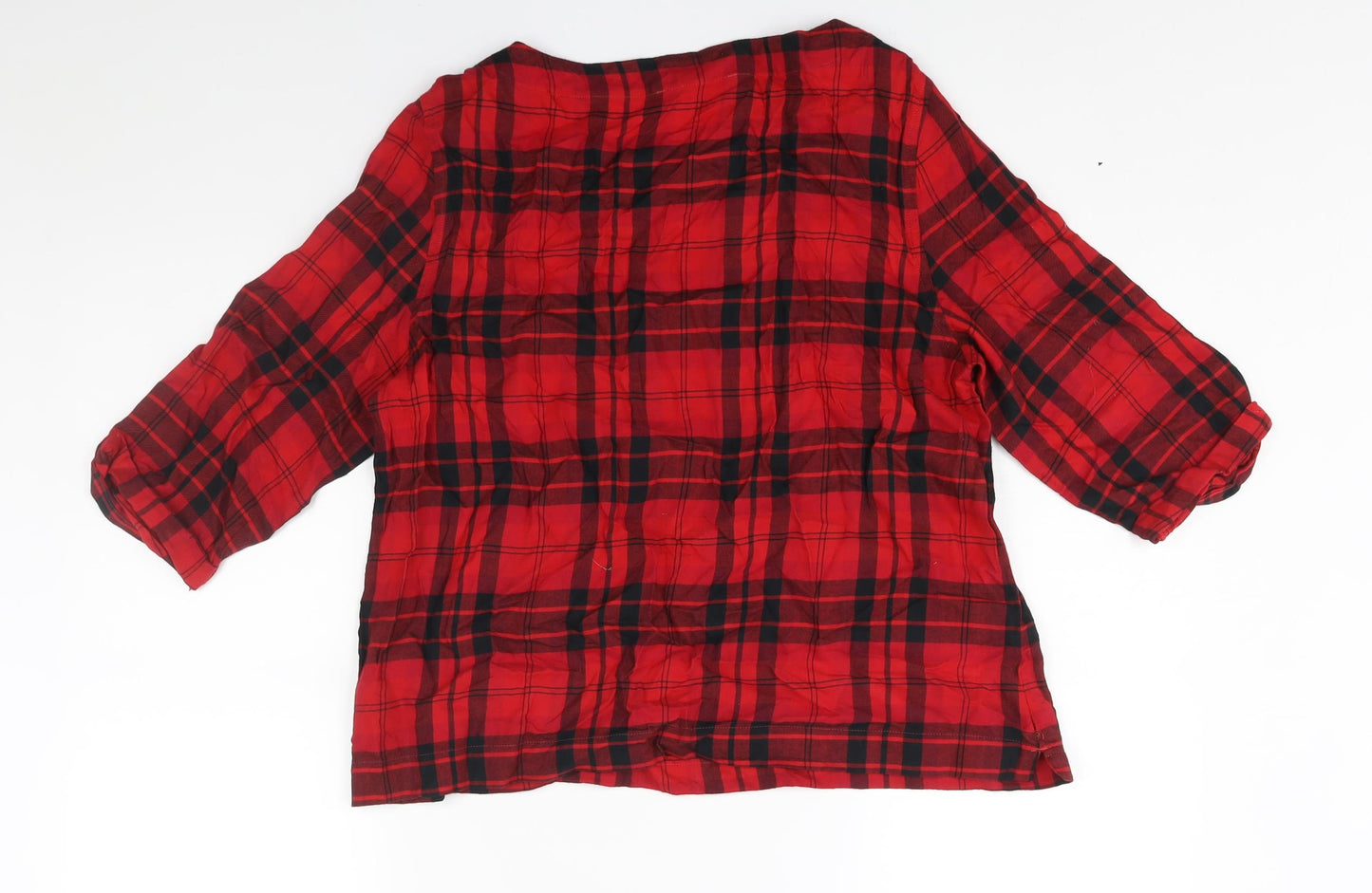 Marks and Spencer Womens Red Check Cotton Basic Blouse Size 14 Round Neck