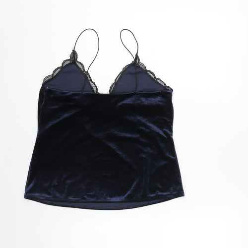 Zara Womens Blue Polyester Camisole Blouse Size M V-Neck - Lace Trim