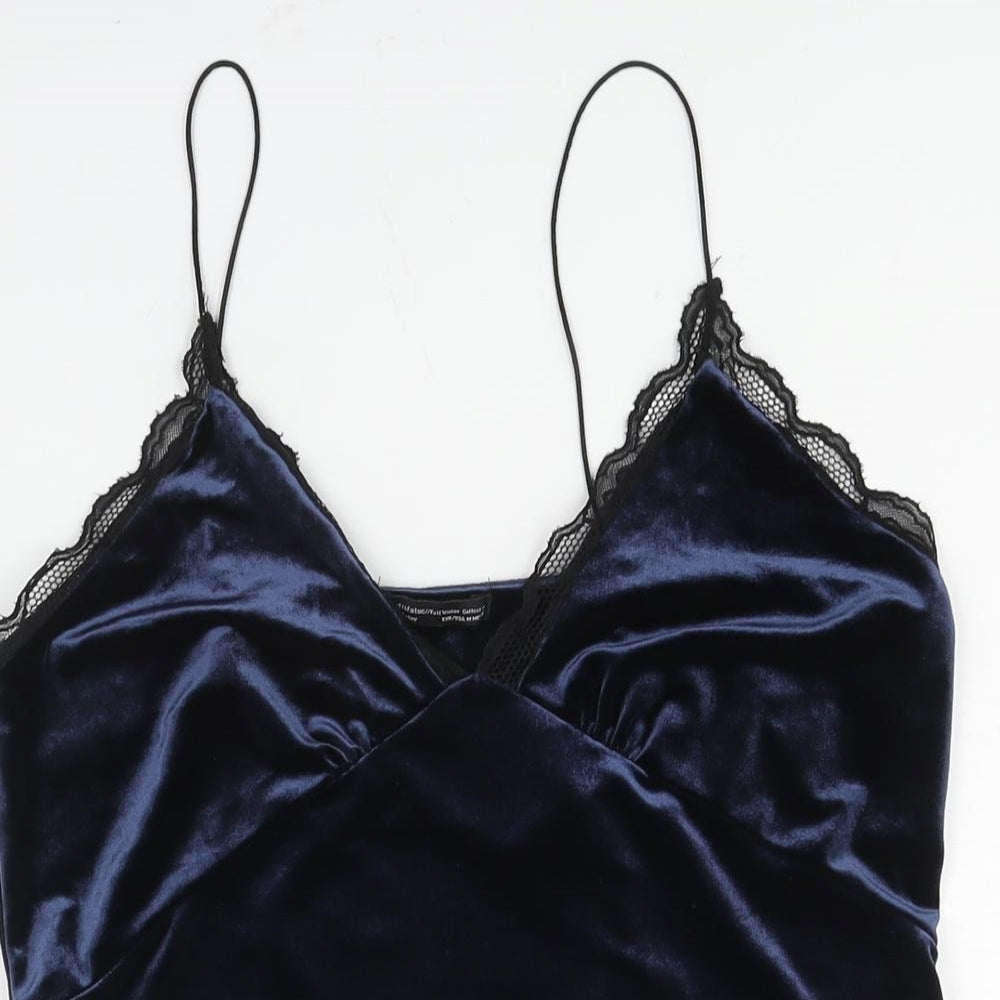 Zara Womens Blue Polyester Camisole Blouse Size M V-Neck - Lace Trim