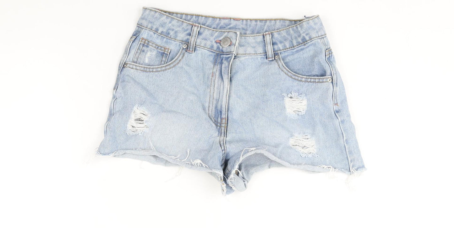 Matalan Girls Blue Cotton Cut-Off Shorts Size 12 Years Regular Zip - Distressed