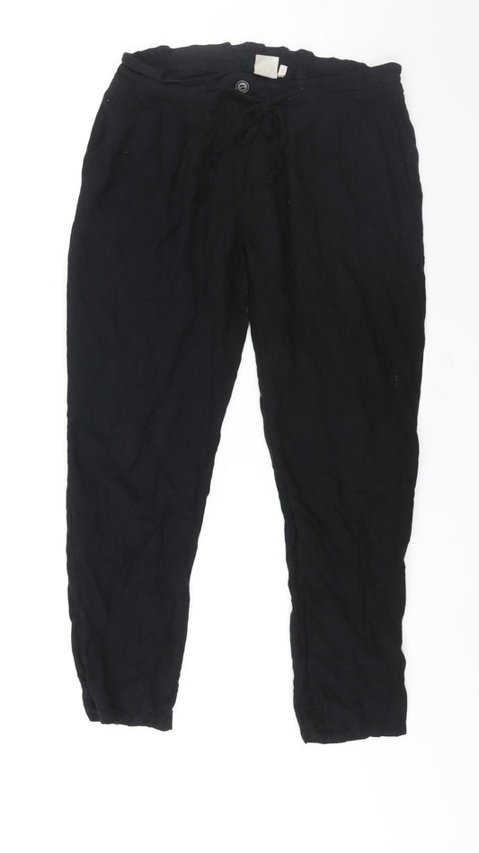 NEXT Womens Black Polyester Trousers Size 12 L27 in Regular Zip - Drawstring Waist