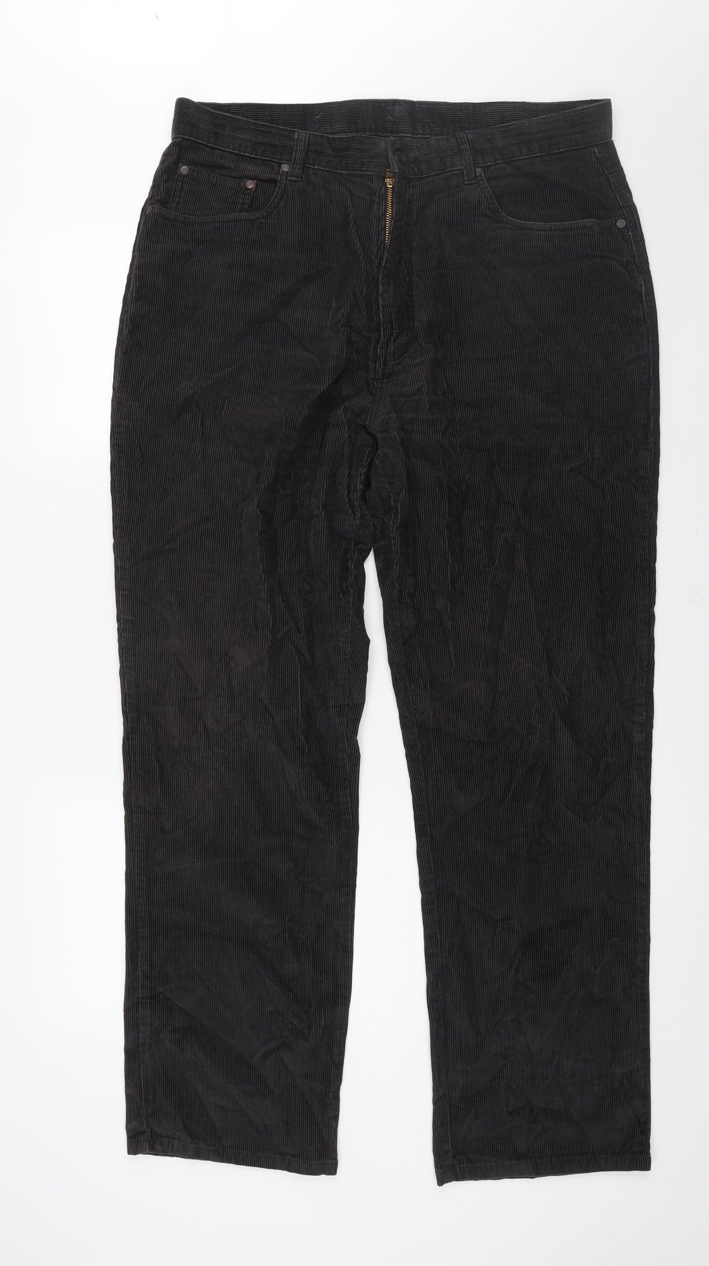 Zantos Mens Black Cotton Trousers Size 38 in L32 in Regular Zip