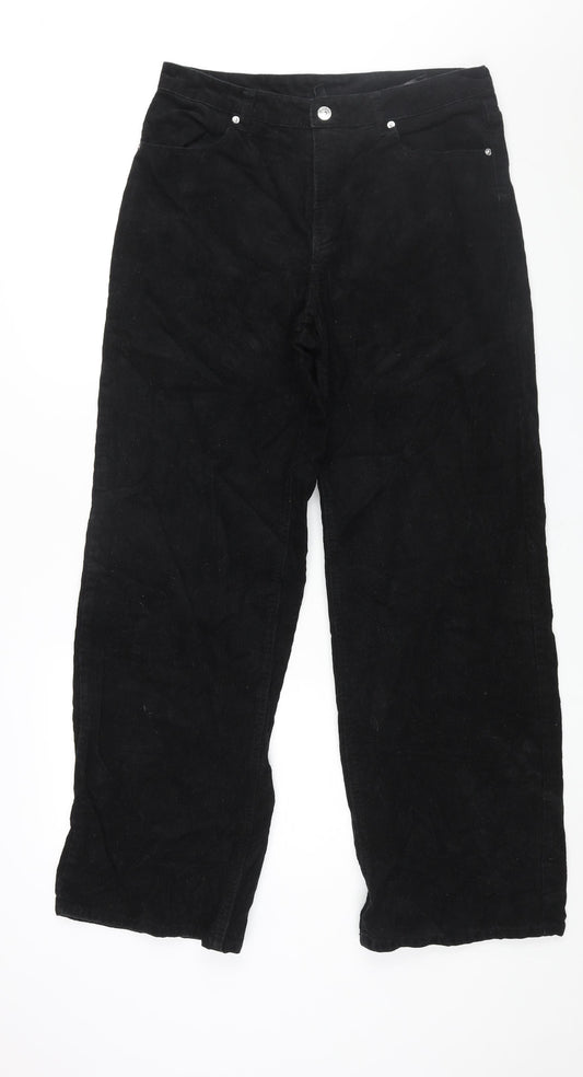 Divided by H&M Womens Black Cotton Trousers Size 12 L31 in Regular Zip