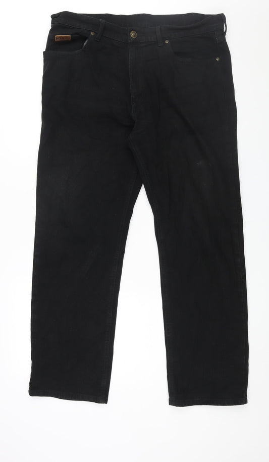 Farah Mens Black Cotton Straight Jeans Size 36 in L30 in Regular Zip