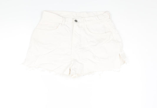 AsYou Womens White Cotton Cut-Off Shorts Size 12 Regular Zip - Side Slits