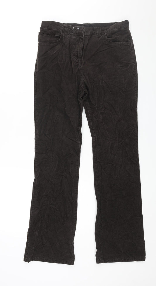 Marks and Spencer Womens Brown Cotton Trousers Size 10 L30 in Regular Zip