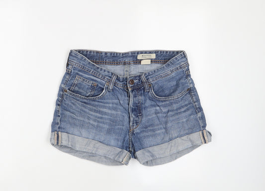 H&M Womens Blue Cotton Boyfriend Shorts Size 8 L3 in Regular Zip