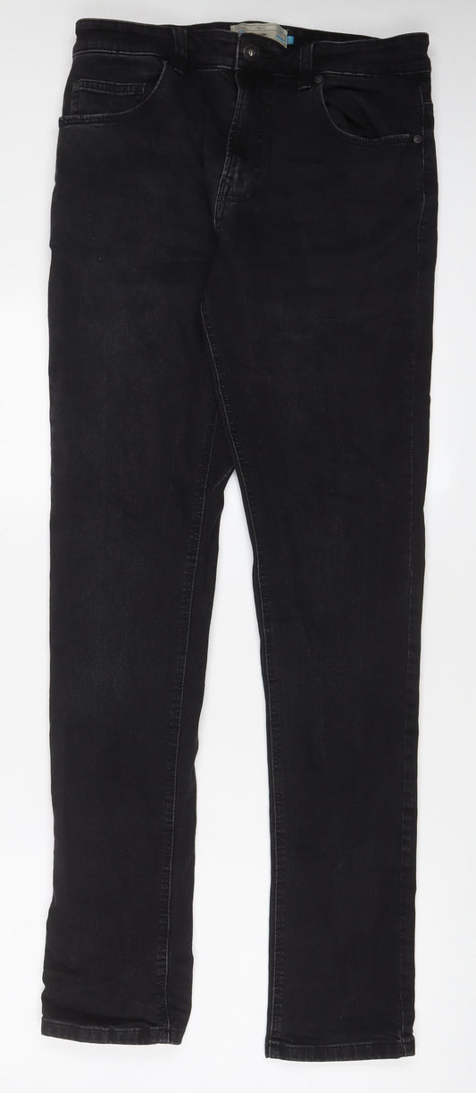 NEXT Mens Black Cotton Straight Jeans Size 32 in L35 in Slim Zip - Long Leg, Pockets