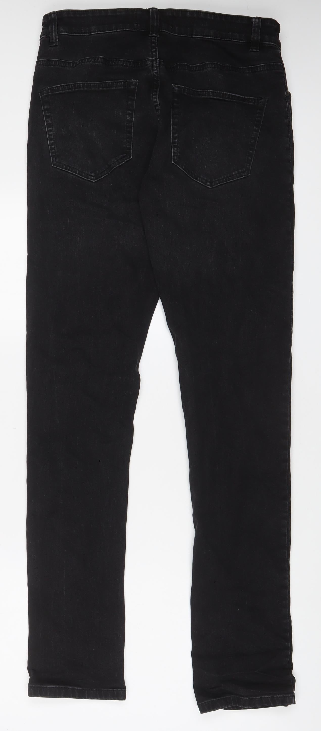 NEXT Mens Black Cotton Straight Jeans Size 32 in L35 in Slim Zip - Long Leg, Pockets