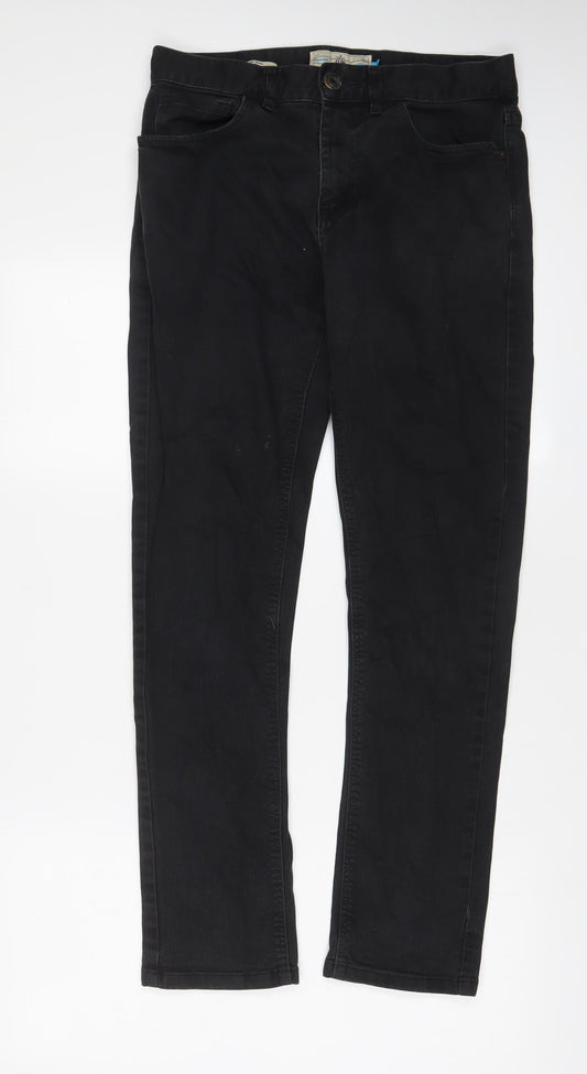 NEXT Mens Black Cotton Straight Jeans Size 30 in L31 in Slim Zip