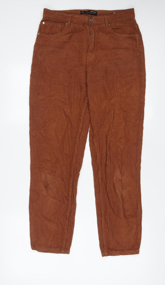 Stradivarius Womens Brown Cotton Trousers Size 10 L27 in Regular Zip