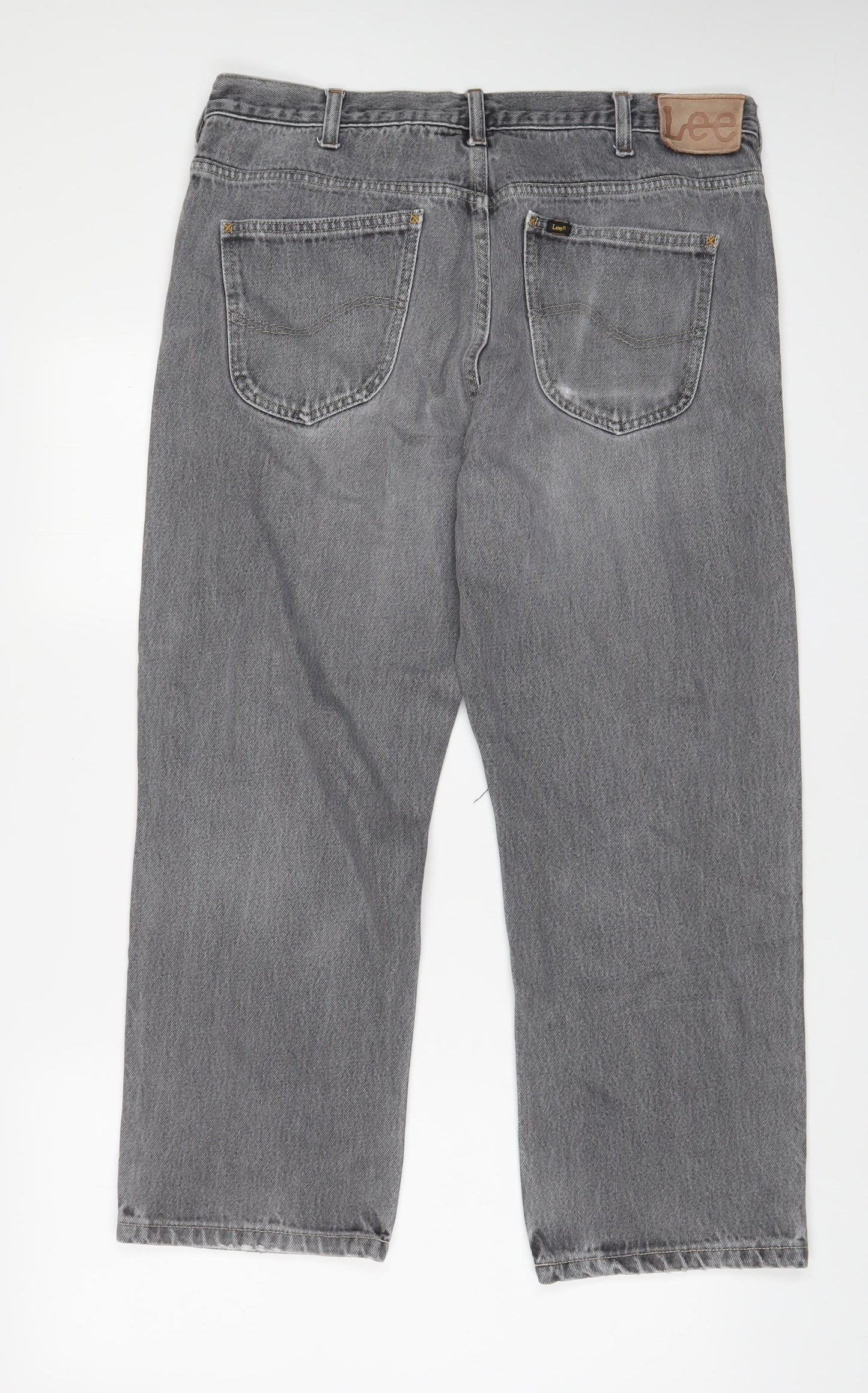 Lee Mens Grey Cotton Straight Jeans Size 36 in L26 in Regular Zip