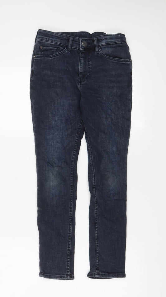 H&M Boys Blue Cotton Skinny Jeans Size 10-11 Years L24 in Regular Zip - Adjustable waist, Pockets