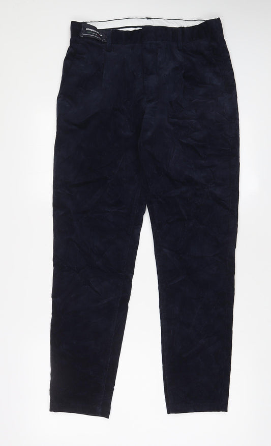 Autograph Mens Blue Cotton Trousers Size 30 in L31 in Regular Zip