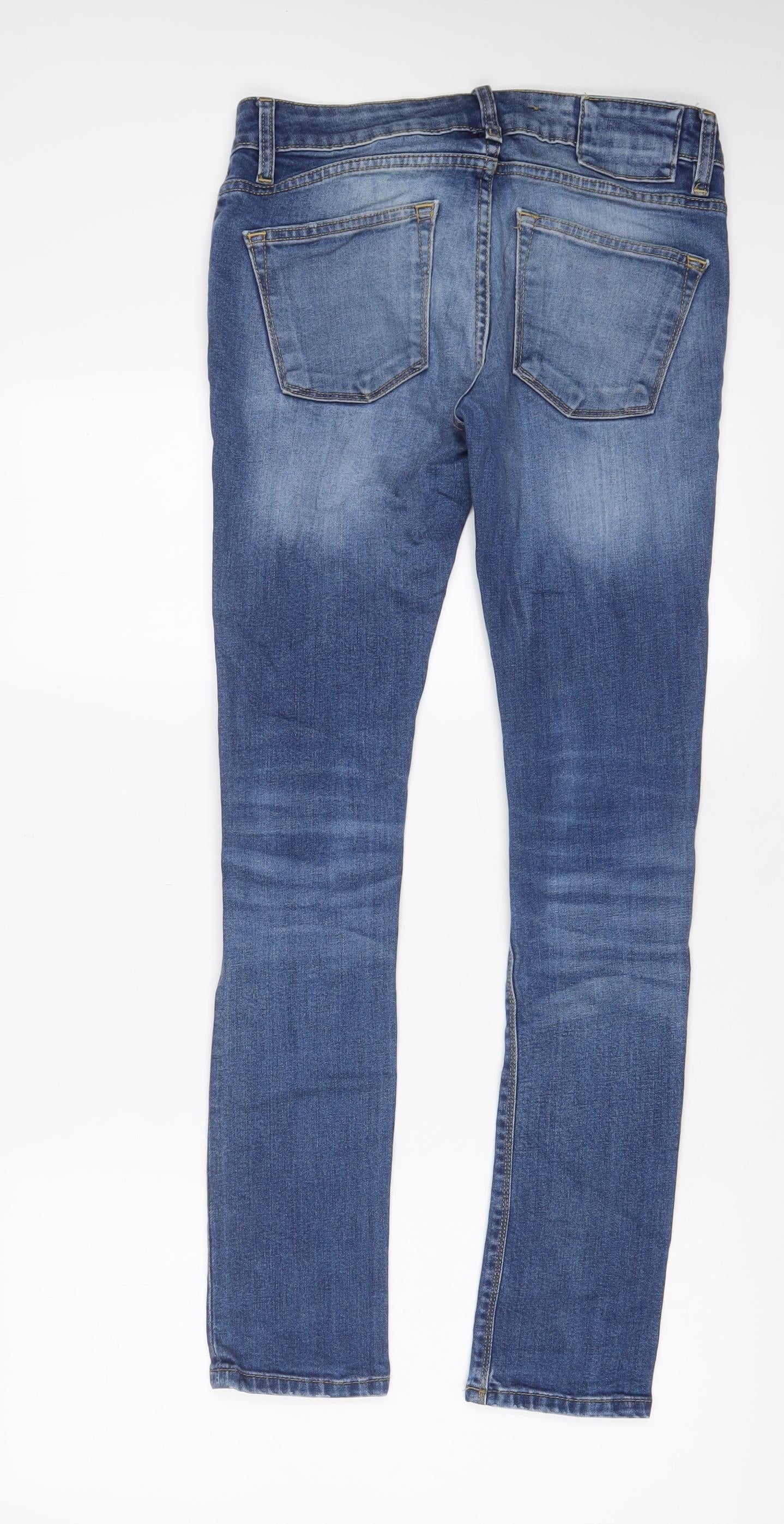 River Island Mens Blue Cotton Skinny Jeans Size 28 in L32 in Regular Zip