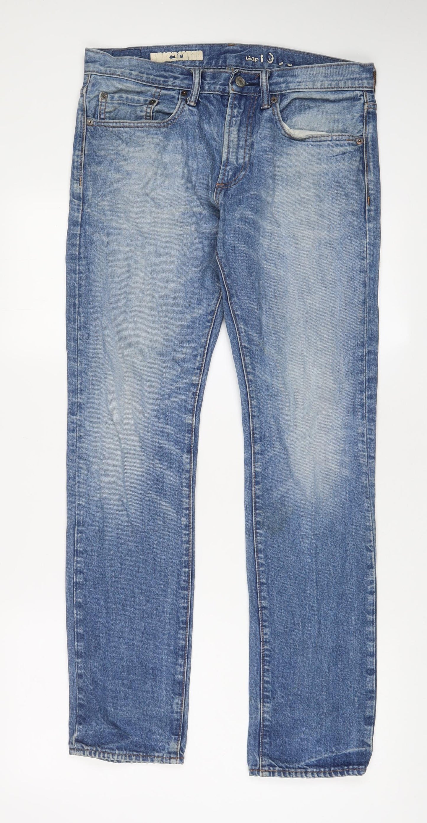 Gap Mens Blue Cotton Straight Jeans Size 30 in L32 in Slim Zip