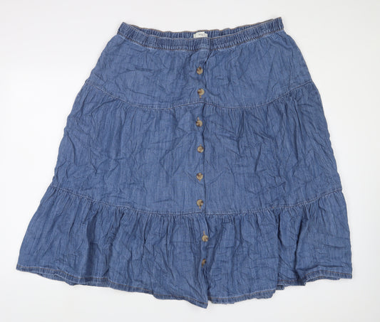 Marks and Spencer Womens Blue Cotton A-Line Skirt Size 20 - Buttons