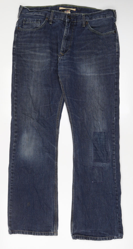 Marks and Spencer Mens Blue Cotton Bootcut Jeans Size 36 in L33 in Regular Zip - Long Leg, Pockets