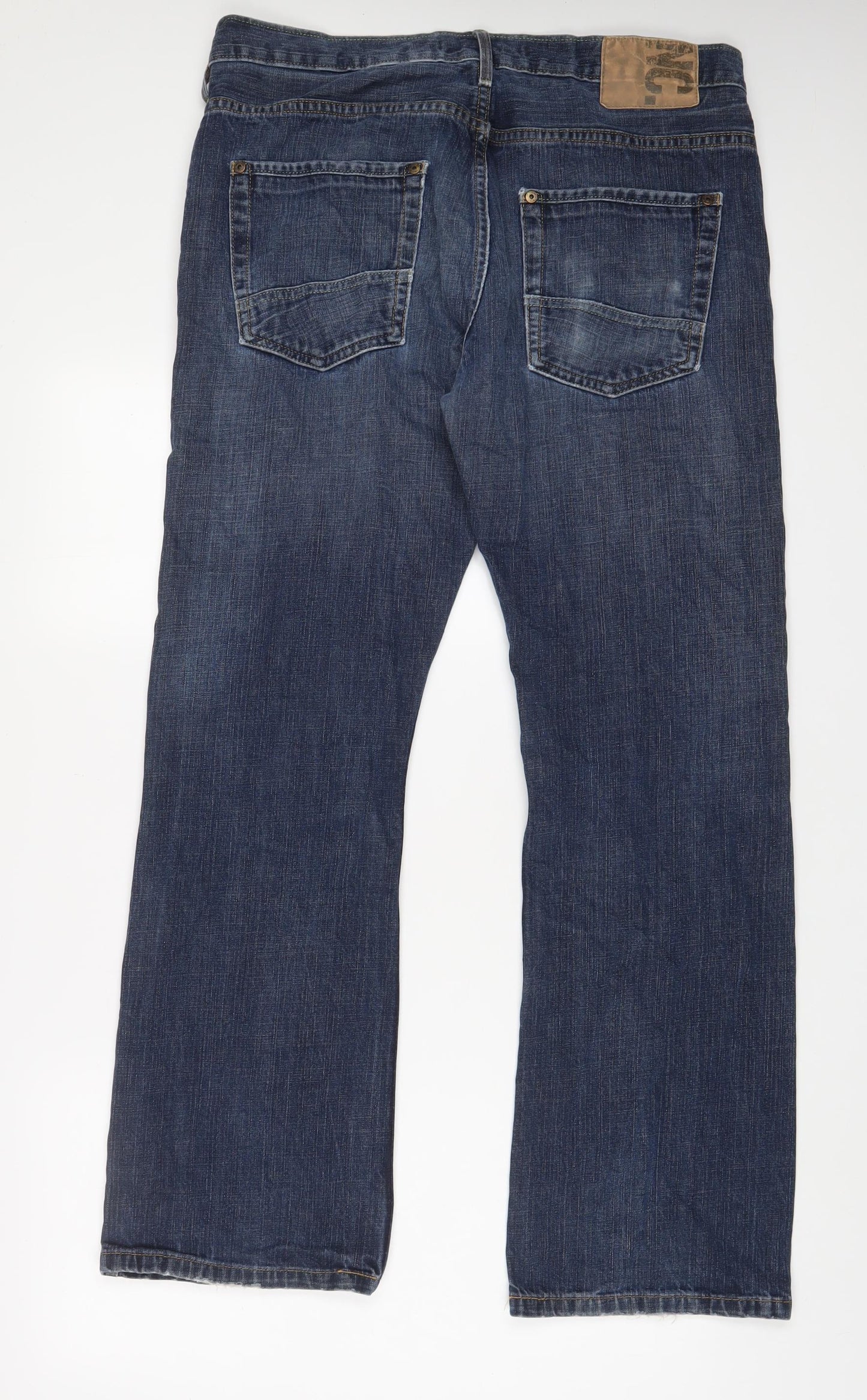 Marks and Spencer Mens Blue Cotton Bootcut Jeans Size 36 in L33 in Regular Zip - Long Leg, Pockets