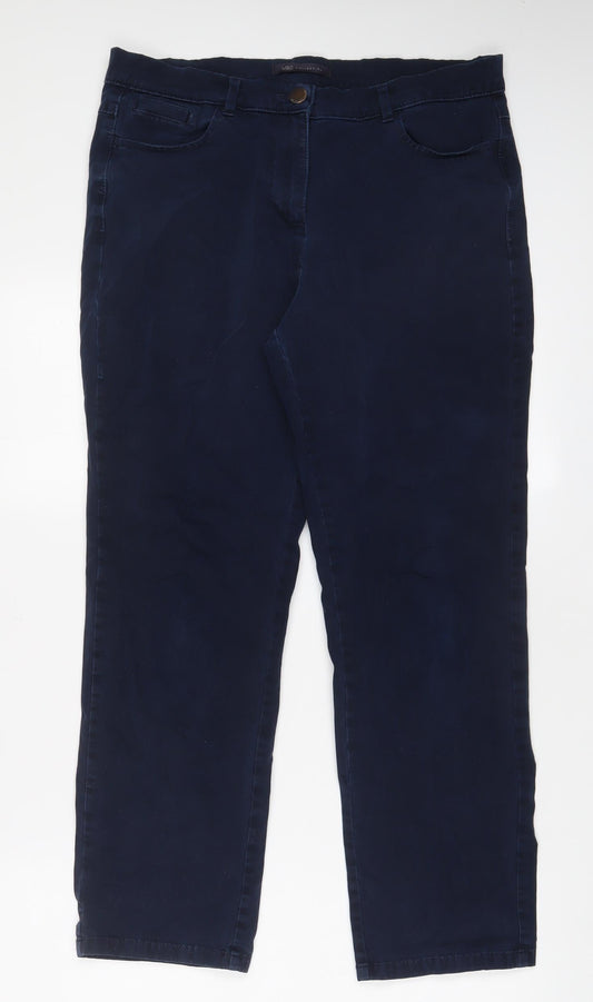 Marks and Spencer Womens Blue Cotton Trousers Size 12 L27 in Regular Zip