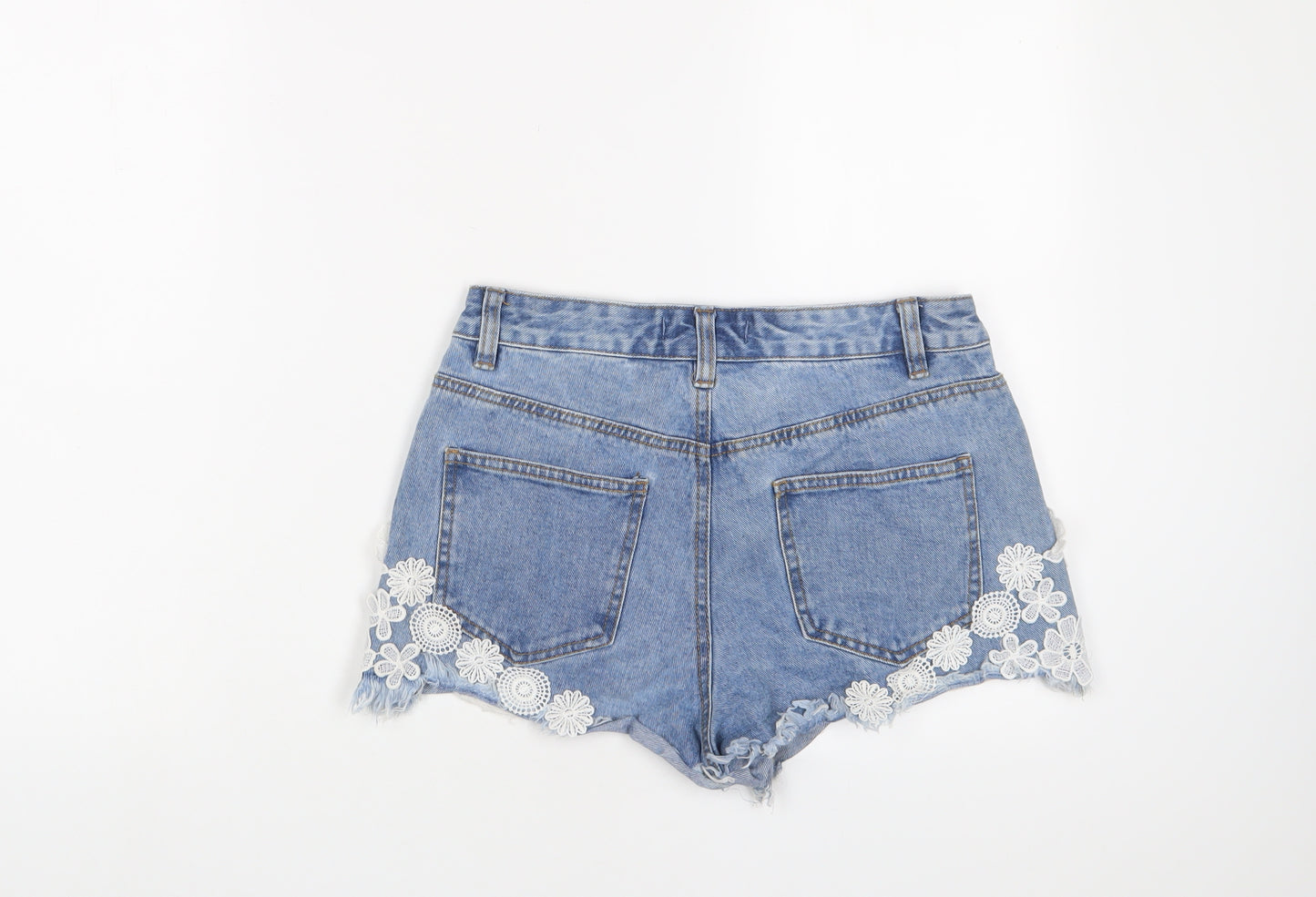 Denim & Co. Womens Blue Cotton Basic Shorts Size 10 Regular Zip - Crochet