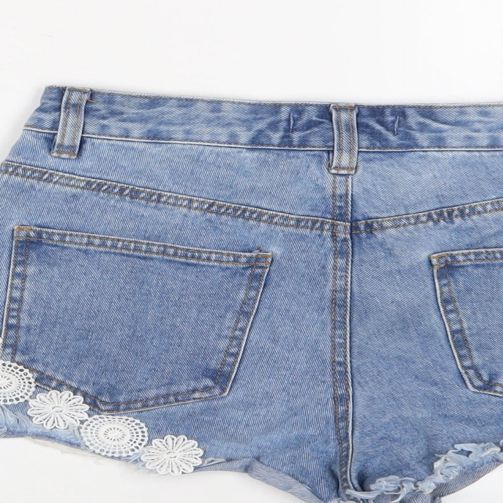 Denim & Co. Womens Blue Cotton Basic Shorts Size 10 Regular Zip - Crochet