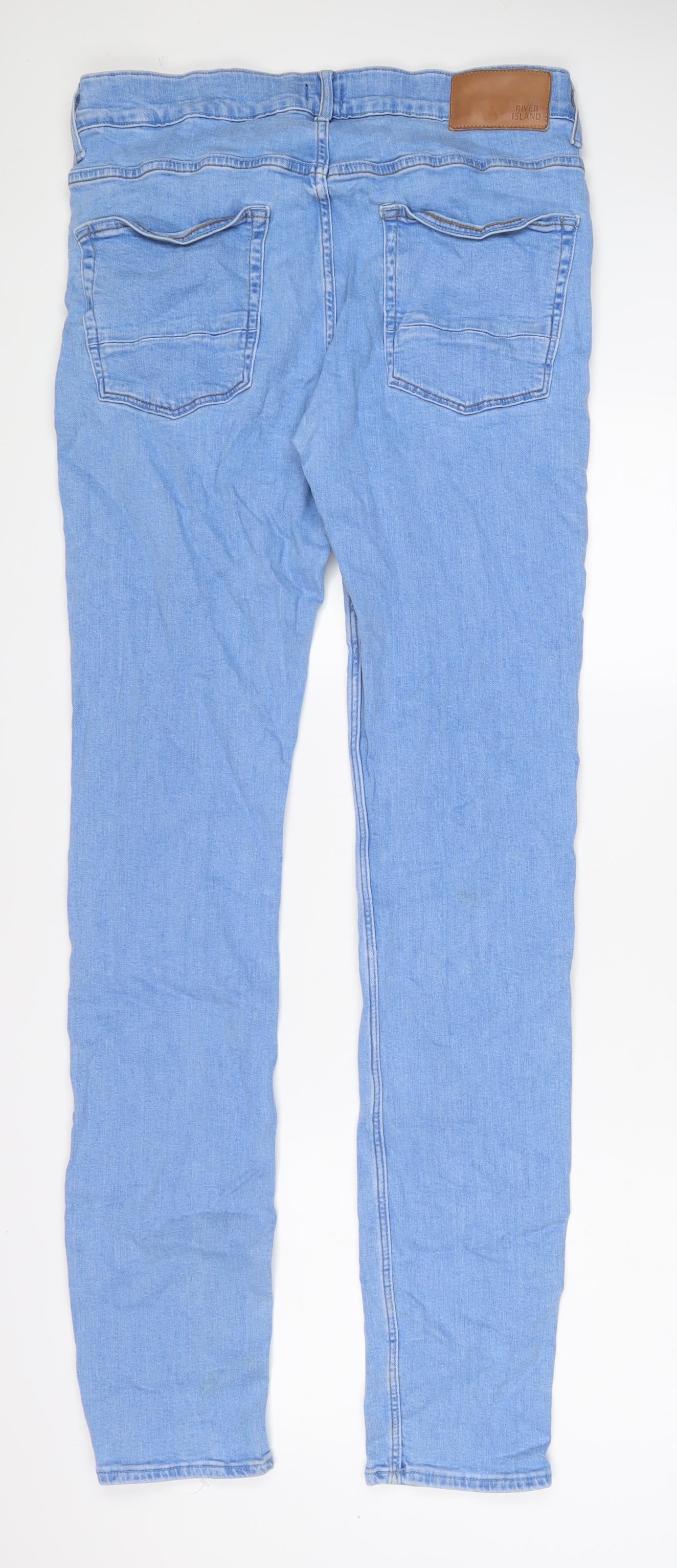 River Island Mens Blue Cotton Skinny Jeans Size 36 in L36 in Regular Button