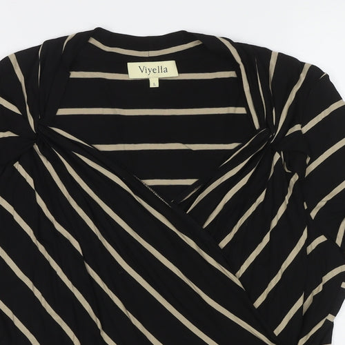 Viyella Womens Black Striped Viscose Basic Blouse Size L Round Neck