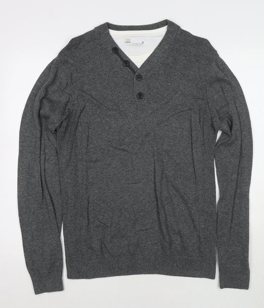 NEXT Mens Grey Round Neck Cotton Pullover Jumper Size M Long Sleeve