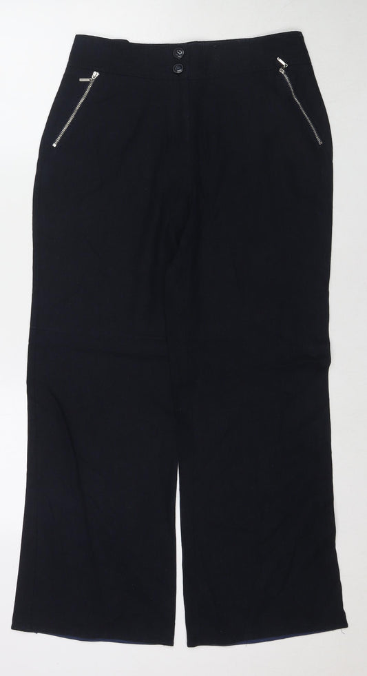 M&Co Womens Blue Linen Trousers Size 10 L26 in Regular Zip