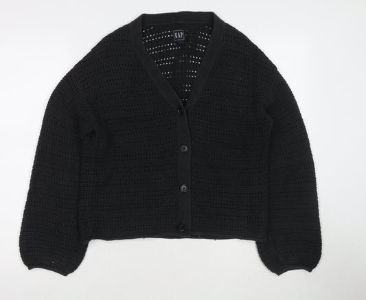 Gap Womens Black V-Neck Cotton Blend Cardigan Jumper Size S