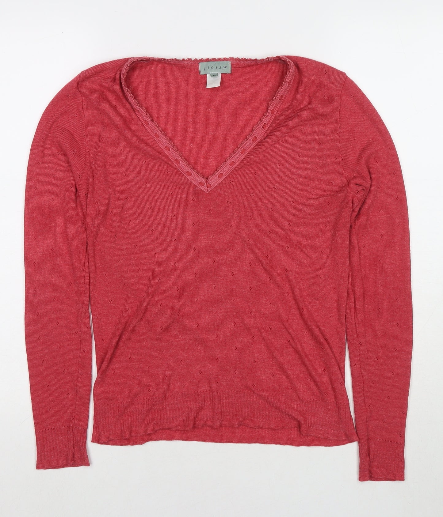 Jigsaw Womens Red V-Neck Viscose Pullover Jumper Size M