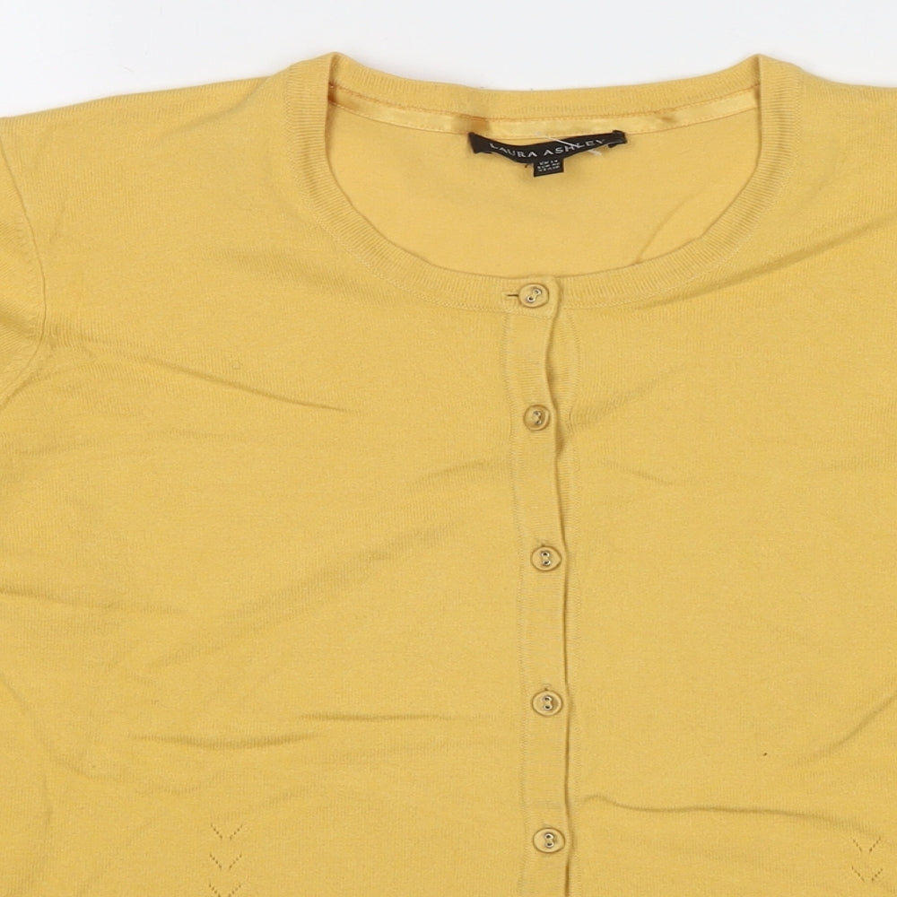 Laura Ashley Womens Yellow Round Neck Cotton Cardigan Jumper Size 14