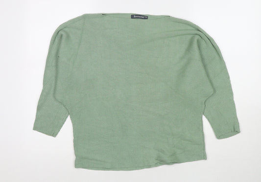 Bonmarché Womens Green Round Neck Viscose Pullover Jumper Size 10 - Size 10-12