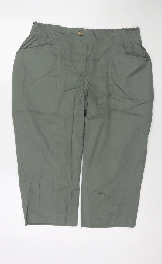 Bonmarché Womens Green Cotton Capri Trousers Size 18 L20 in Regular