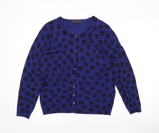 Marks and Spencer Womens Blue Round Neck Polka Dot Viscose Cardigan Jumper Size 16