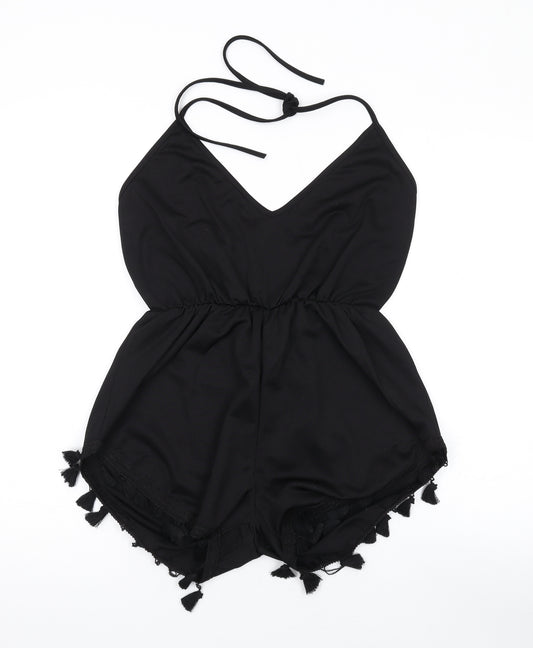 PRETTYLITTLETHING Womens Black Polyester Playsuit One-Piece Size 12 Tie