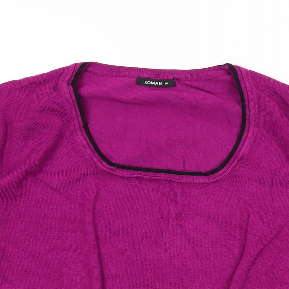 Roman Womens Purple Scoop Neck Viscose Pullover Jumper Size 16