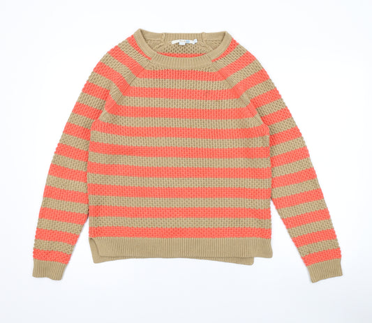 Boden Womens Orange Round Neck Striped Cotton Pullover Jumper Size 10