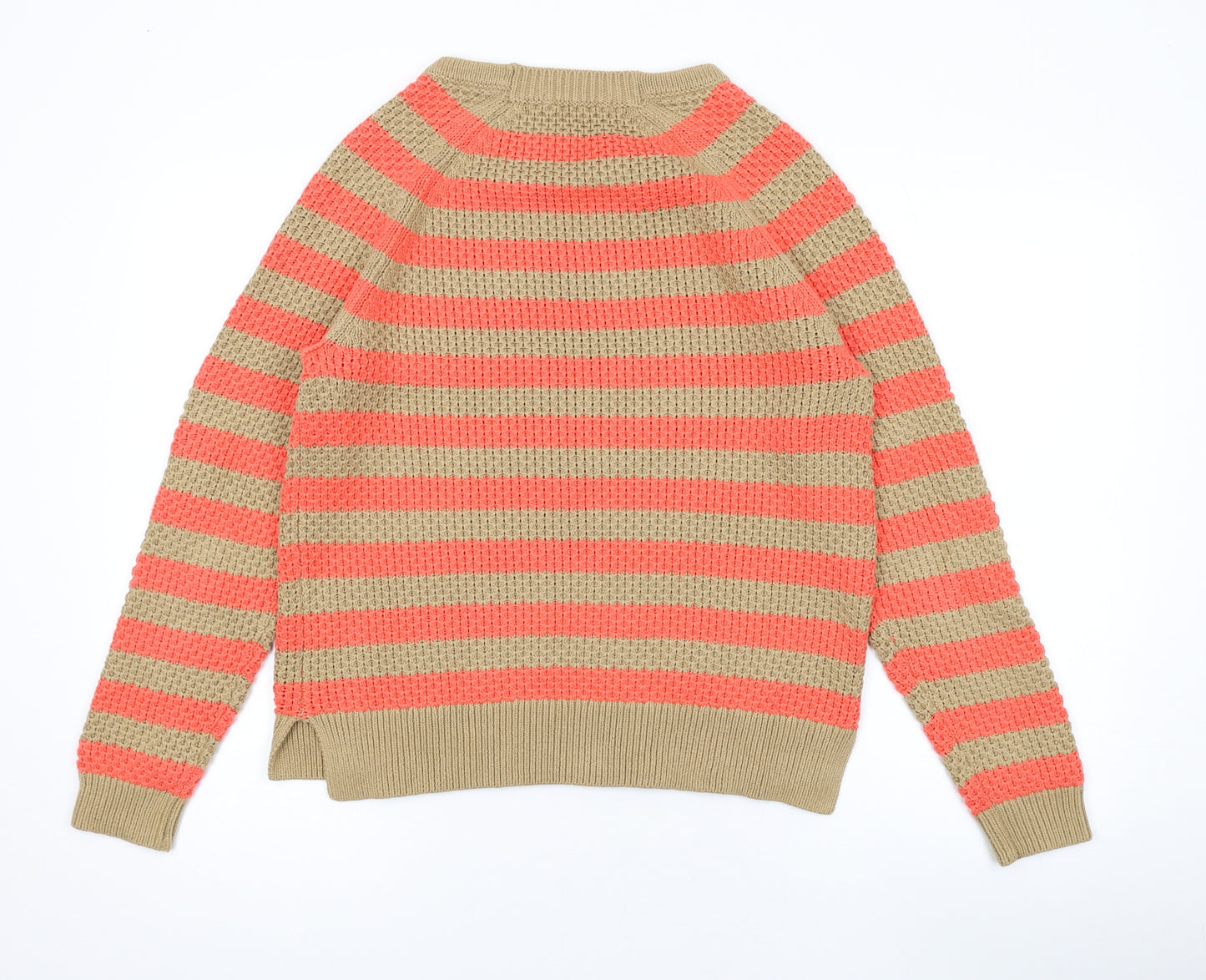 Boden Womens Orange Round Neck Striped Cotton Pullover Jumper Size 10