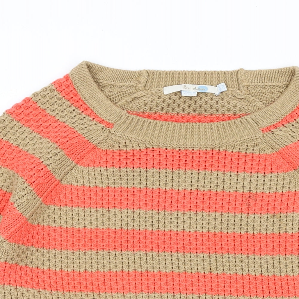 Boden Womens Orange Round Neck Striped Cotton Pullover Jumper Size 10