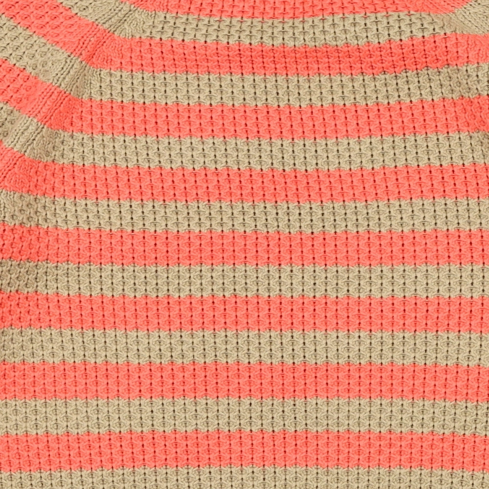 Boden Womens Orange Round Neck Striped Cotton Pullover Jumper Size 10