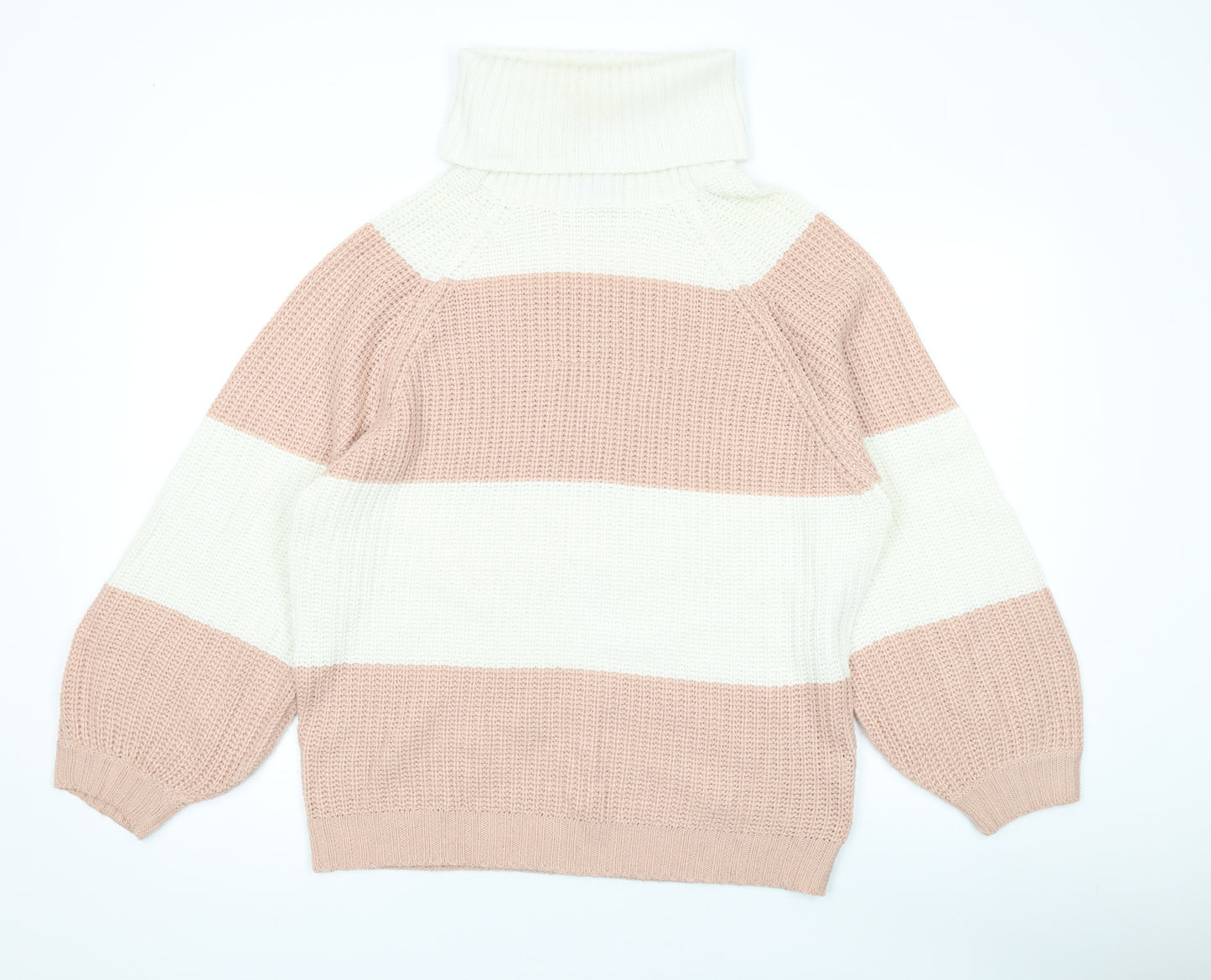 AX Paris Womens Pink Roll Neck Striped Acrylic Pullover Jumper Size S