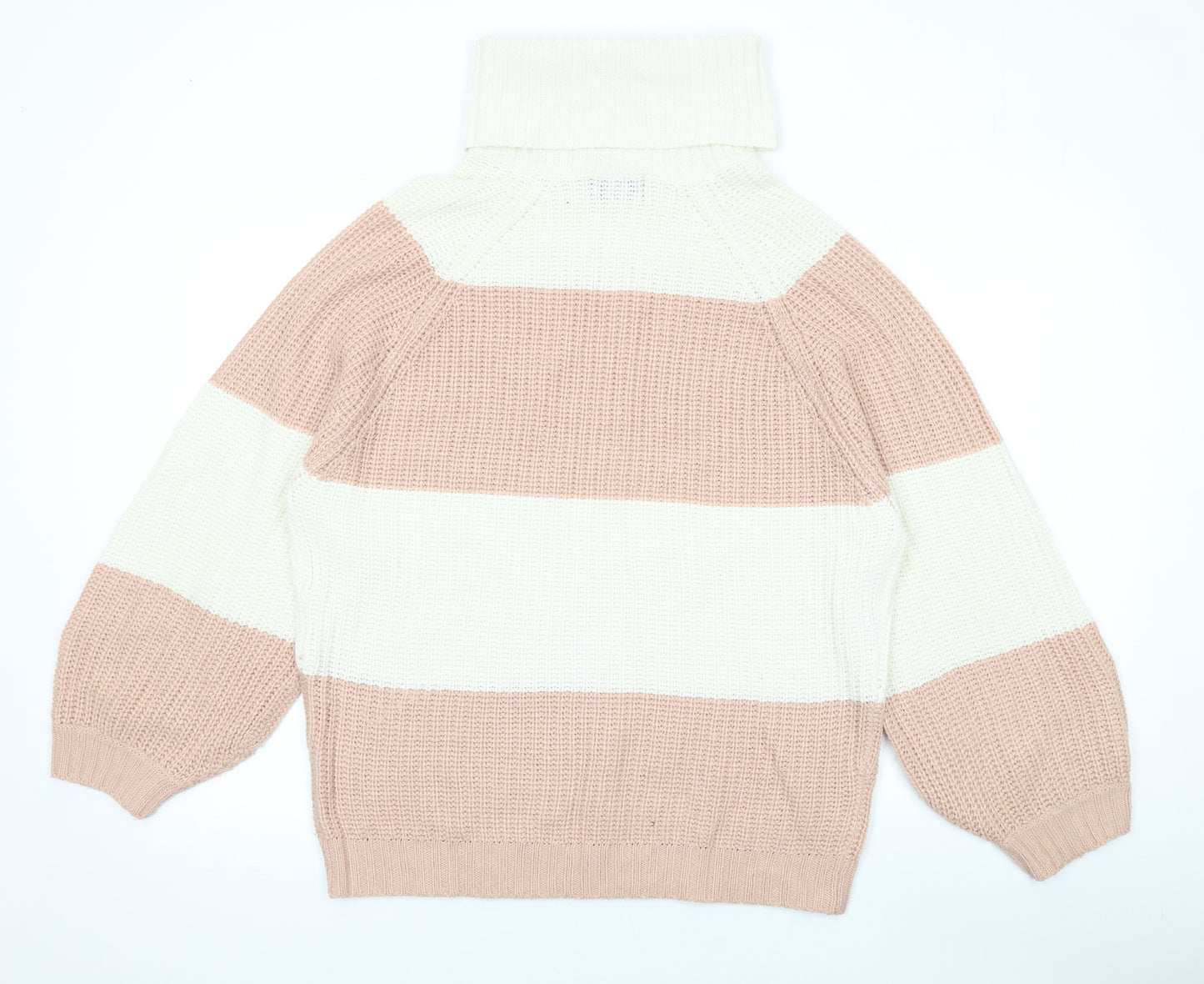 AX Paris Womens Pink Roll Neck Striped Acrylic Pullover Jumper Size S