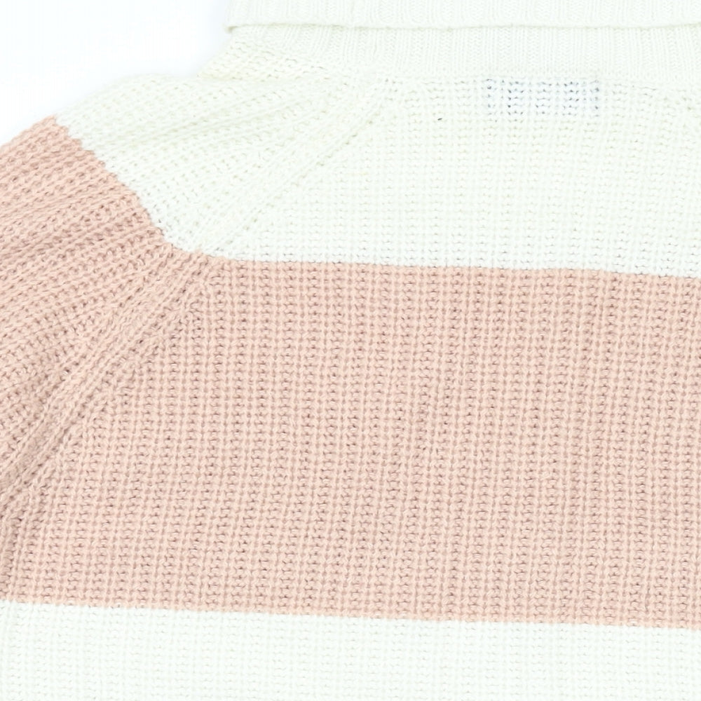 AX Paris Womens Pink Roll Neck Striped Acrylic Pullover Jumper Size S