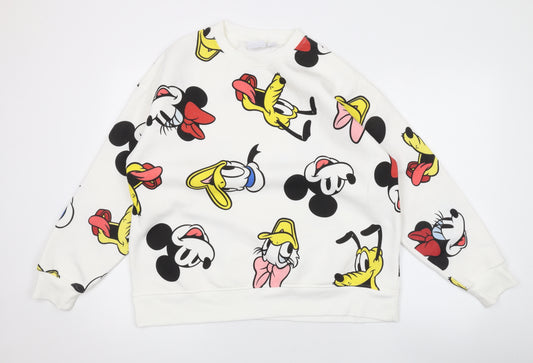 Disney Womens White Polyester Pullover Sweatshirt Size M Pullover - Mickey and Friends