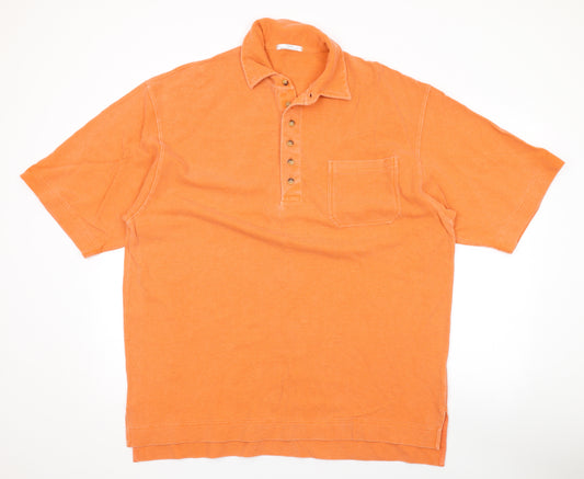 Marks and Spencer Mens Orange Cotton Polo Size L Collared Button