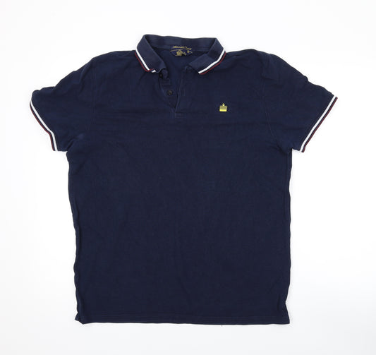 Admiral Mens Blue Cotton Polo Size M Collared Button